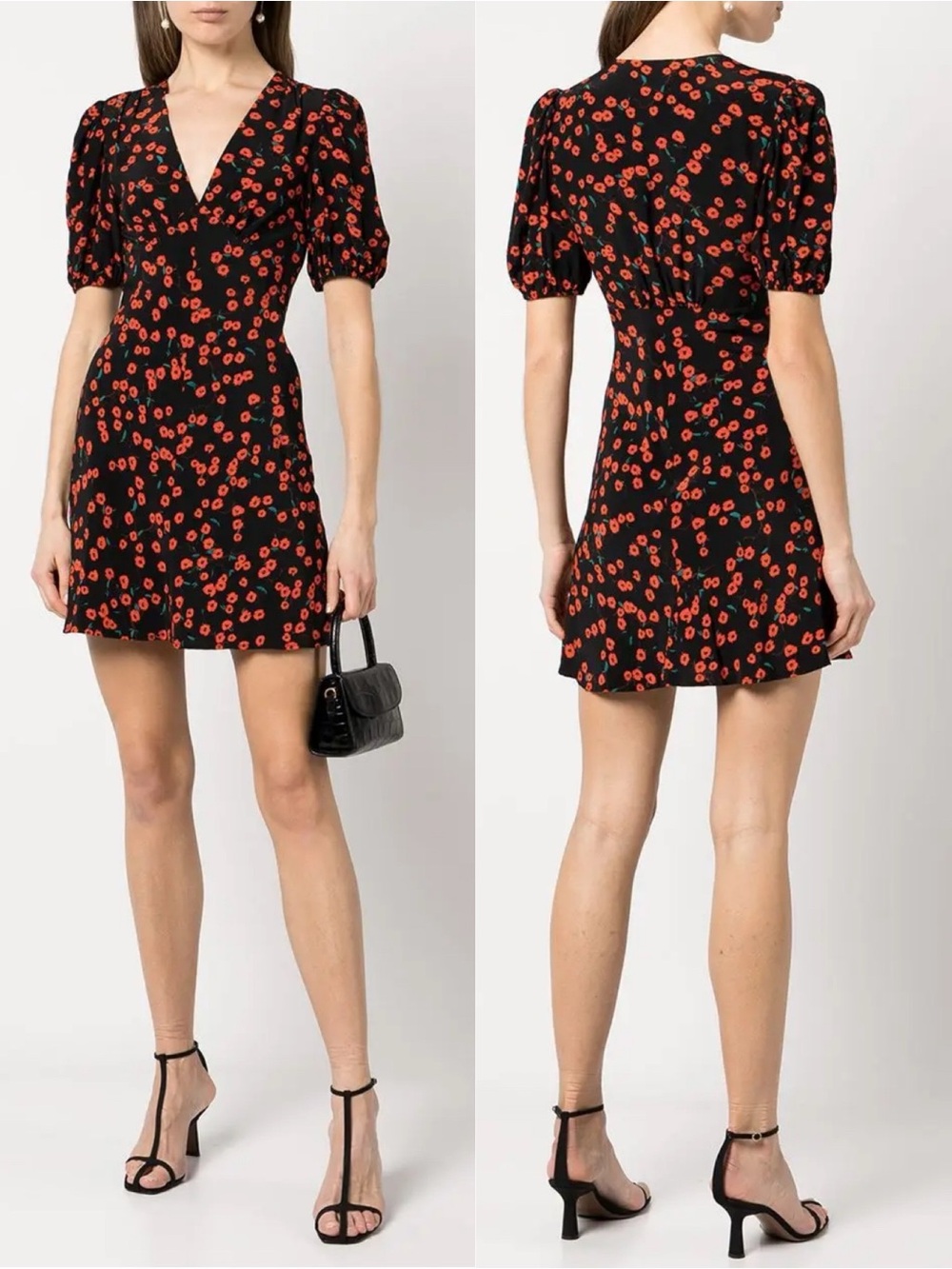 STAUD Mia Poppy-Print Mini Dress